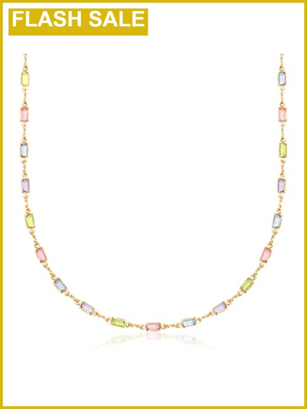 18K Gold Plated Multi Stone Crystal Baguette Necklace